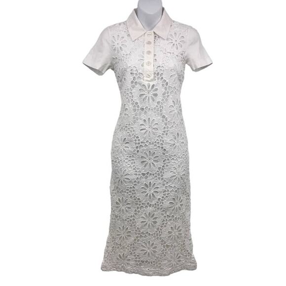 Tory Burch Eyelet Lace Polo Dress XS Collared Button Front Short Sleeve Slits